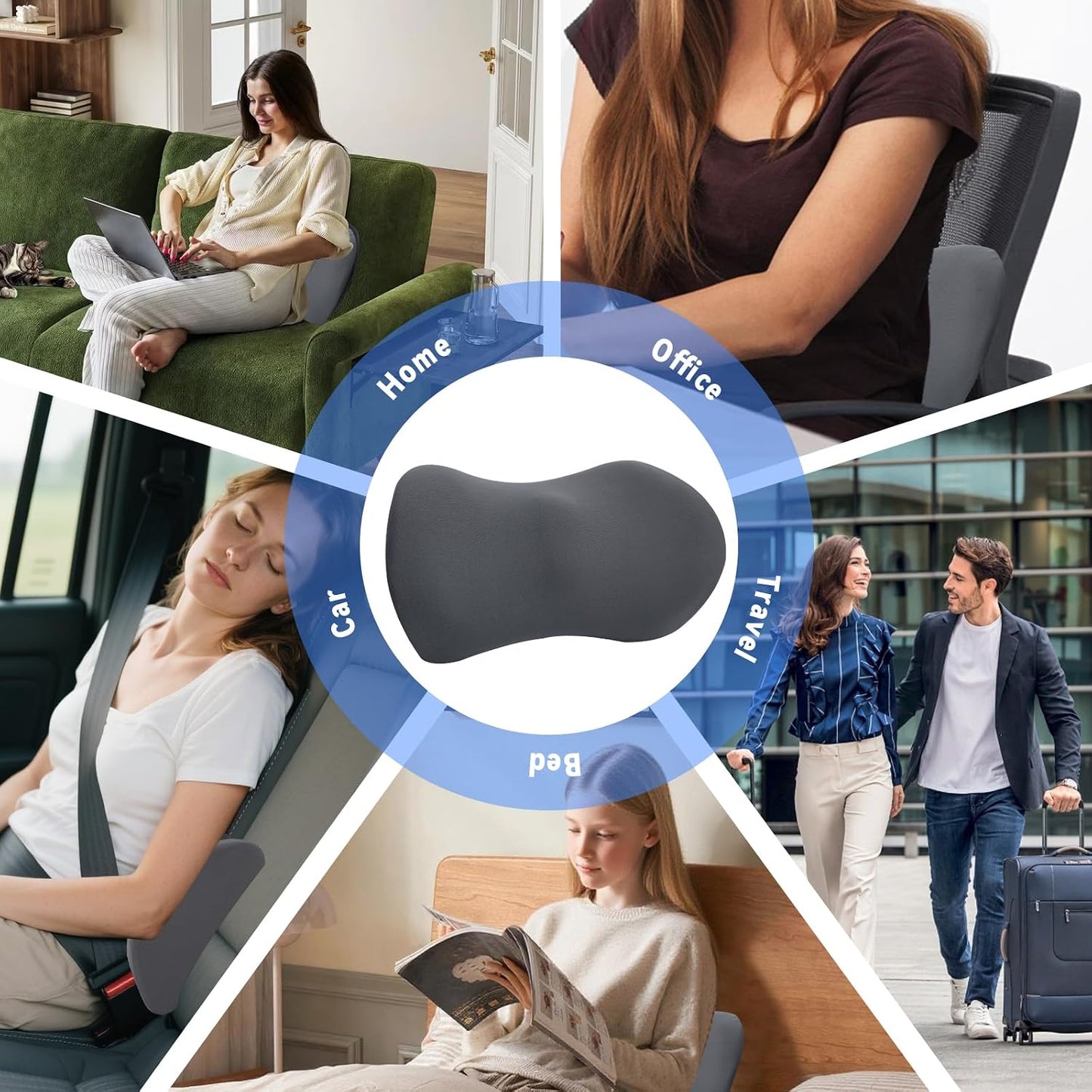 Lumbar Pillow, Memory Foam Lumbar Support Pillow for Office Chair and Car Seat, Ergonomic Streamline Back Pillow for Lower Back Pain Relief, Back Support Pillow for Sitting, Driving, Traveling
