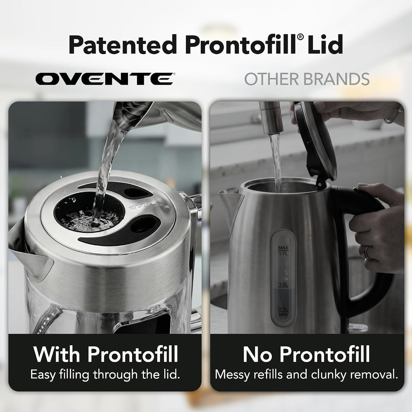 OVENTE Digital Glass Electric Tea Kettle 1.7L with Color-Changing LED Lights Temperature Control, Double-Wall Cool Touch, 4 Presets, Keep Warm, Tea Infuser & Boil-Dry Protection, Silver KGD913S