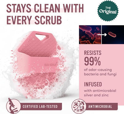 Sud Scrub® Antimicrobial Silicone Body Scrubber, Exfoliating Body Brush for Sensitive Skin, Antibacterial Shower Scrubber for Body, Bathroom Essentials for Men & Women, Charcoal