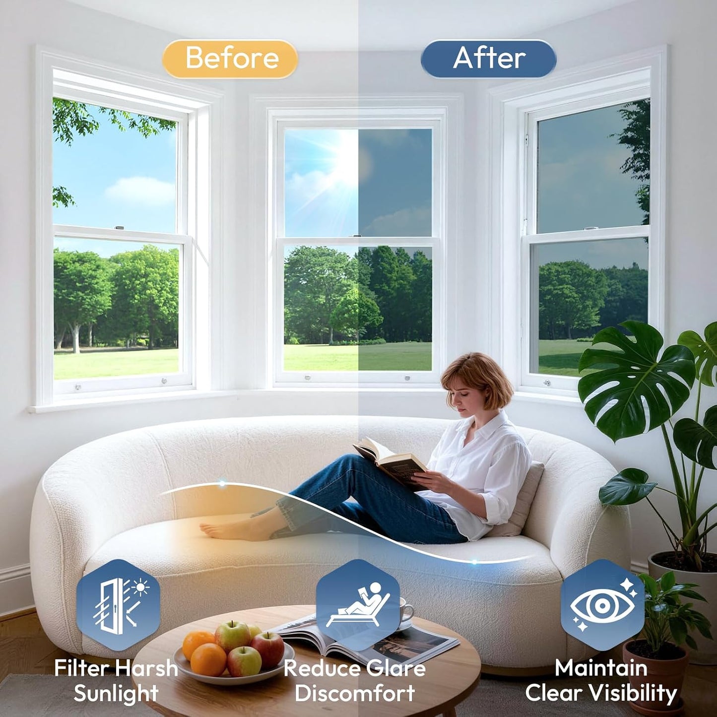 rabbitgoo Window Tint for Home with Tools, Black Silver, 17.5" x 78.7"