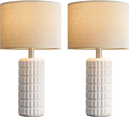 Seealle 23" Modern Ceramic Table Lamps Set of 2 - Table Lamps for Living Room, Farmhouse Bedside Night Stands Lamp for Bedroom, White Nightstand Lamps Set of 2, Desk Lamp for End Table Home Decor