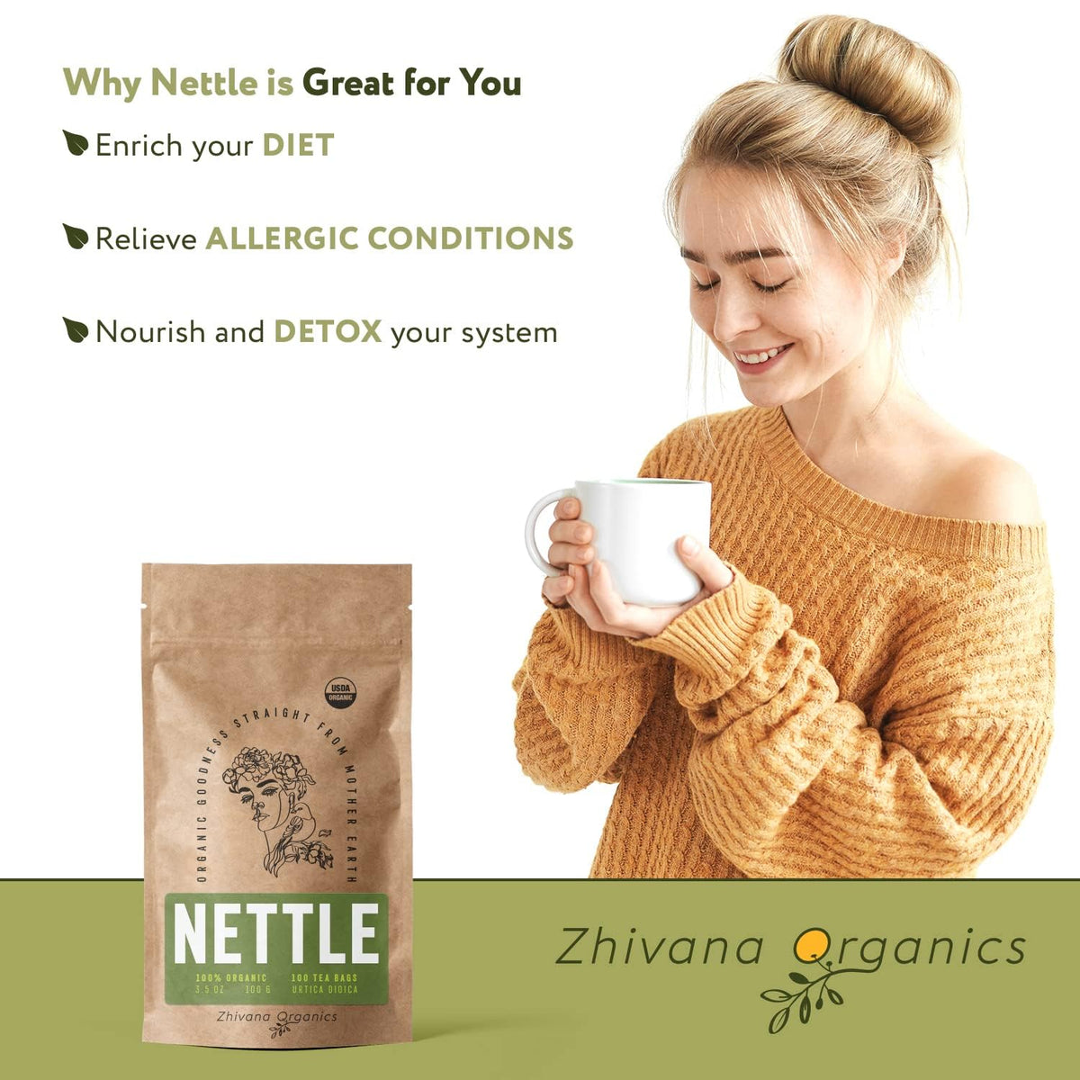 Nettle Tea Organic (100 Tea Bags) - Te de Ortiga - Digestion, Fluid Balance