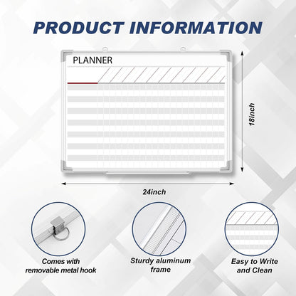 Lincia Aluminum Frame Dry Erase Board with Lines, Double Sided Wall-Mounted Whiteboard for Scheduling, to Do Lists & Weekly Planning, Reusable Calendar for Home & Work(Project Planning Board,24"x18")