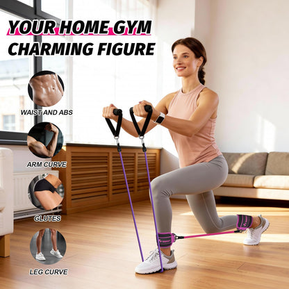 WHATAFIT Resistance Bands, Exercise Bands, Workout Bands with Handles, Door Anchor and Ankle Straps, 5 Resistance Levels Fitness Bands for Strength Training, Physical Therapy, and Home Gym Equipment