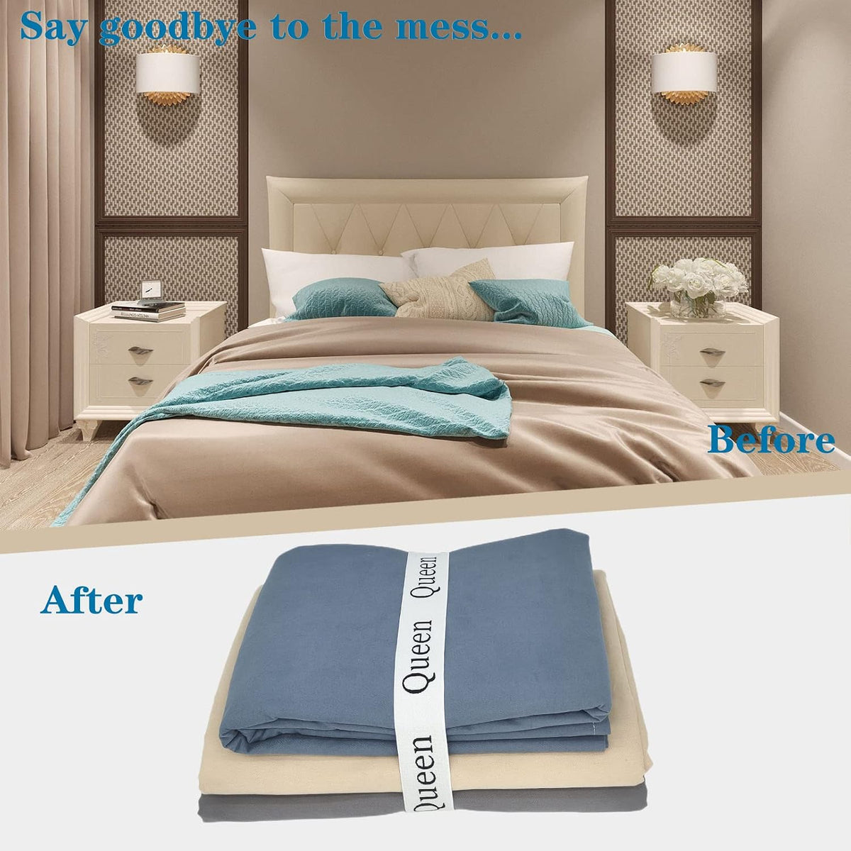 Bed Sheet Organizer Bands, Sheet Organizers and Storage Label Bands, Sheet Label for Bedding, Sheets Organizer for Closet,Sheet Keepers Linen Labels Bedding Bands (Queen)