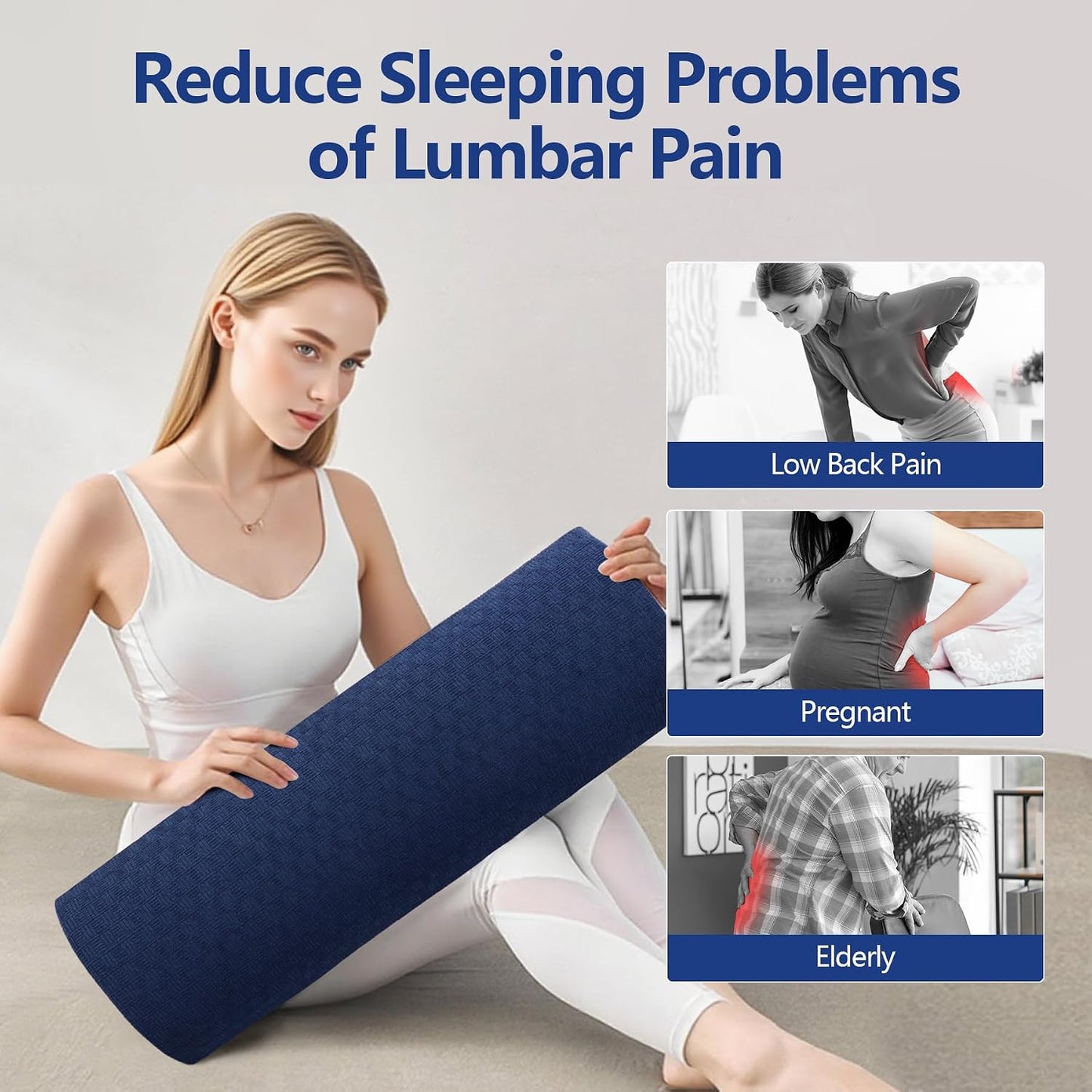 Cozyhealth - 3.15"H*23.6"L - Soft Lumbar Pillow for Sleeping, Memory Foam Back Lumbar Support Cushion for Lower Back Pain Relief Bed Waist Sleep Support Pillow for Side, Back Sleepers (White, Large)