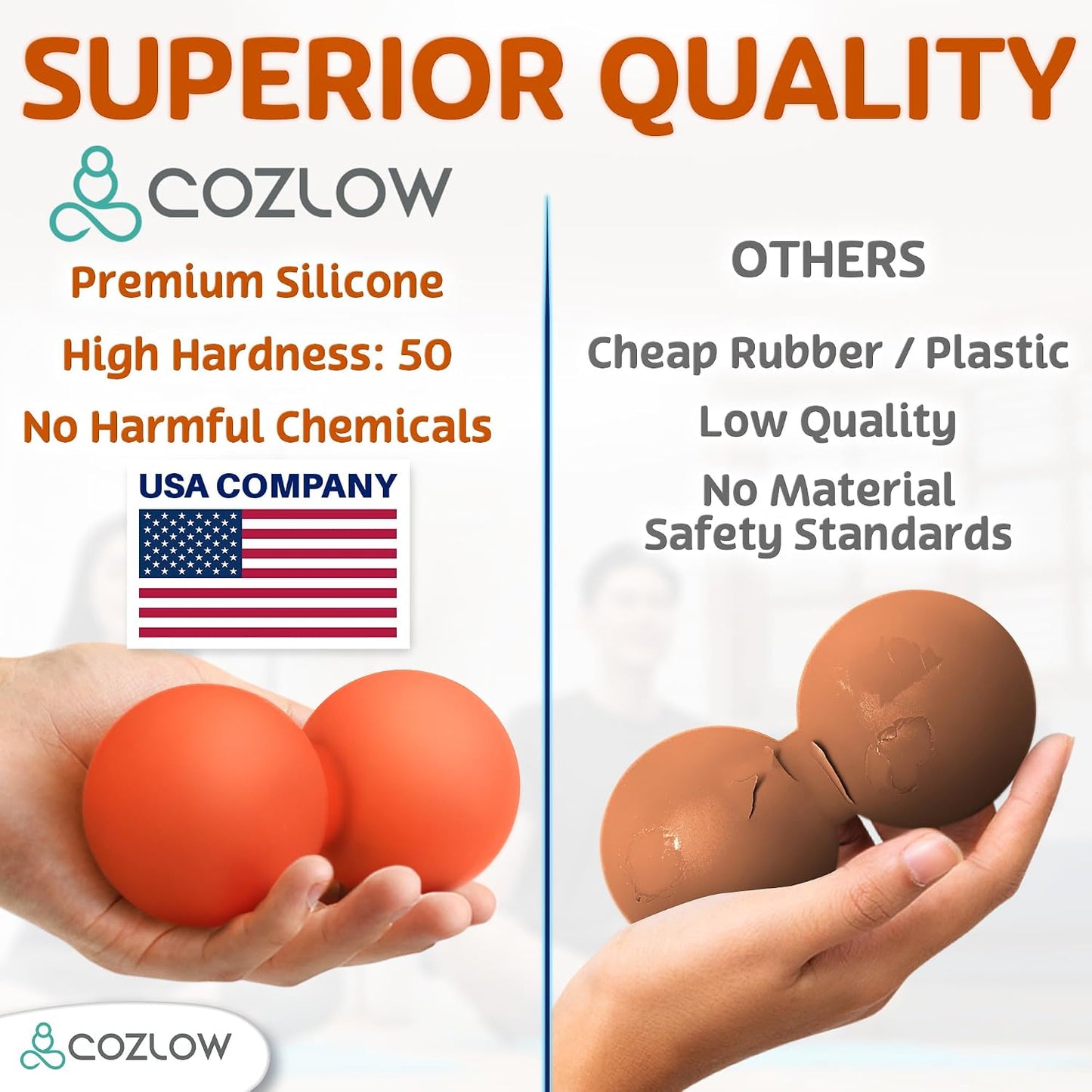 COZLOW Double Lacrosse Silicone Massage Ball - Cobalt Blue - Peanut Trigger Point Roller for Mobility, Deep Tissue Therapy, Myofascial Release - Acupressure Tool for Muscle Pain Relief