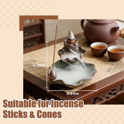 Waterfall Incense Burner, Lotus Backflow Incense Holder Ceramic Censer Cones Sticks Porcelain Holder for Home Décor, Meditation, Yoga, Spiritual Rituals (Light Blue)
