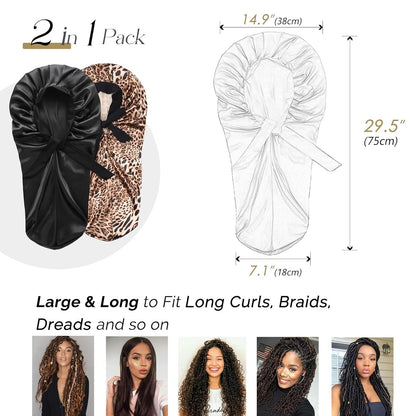 YANIBEST Satin Sleep Bonnet for Natural Hair - Extra Double Layer Long Adjustable Silk Hair Bonnet for Braids, Locs, Curls - Women’s Night Hair Protection Cap