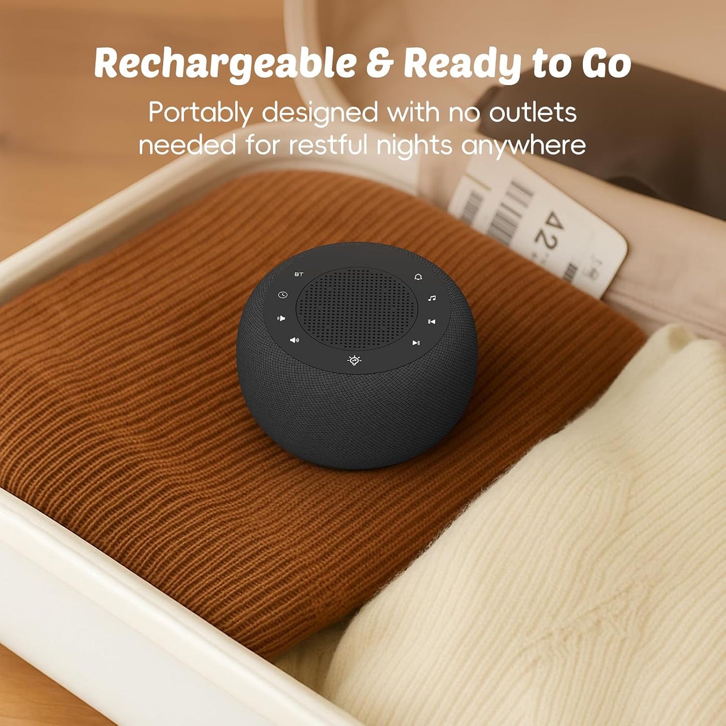 Buffbee Alarm Clock with Sound Machine for Bedrooms – 2-in-1 White Noise Machine for Sleep, Gentle Wake-Up with Soft Alarm Sounds, Ambient Night Light, Plug-in, Sleep Better, Wake Gently