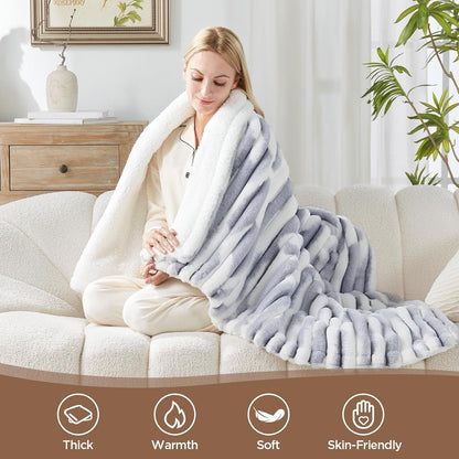 Westinghouse Heated Throw Blanket, Electric Blanket Throw with 6 Heating Levels and 2-10 Hours Time Settings, Flannel to Sherpa Super Cozy Heated Blanket Machine Washable, 50x60 inch, Charcoal