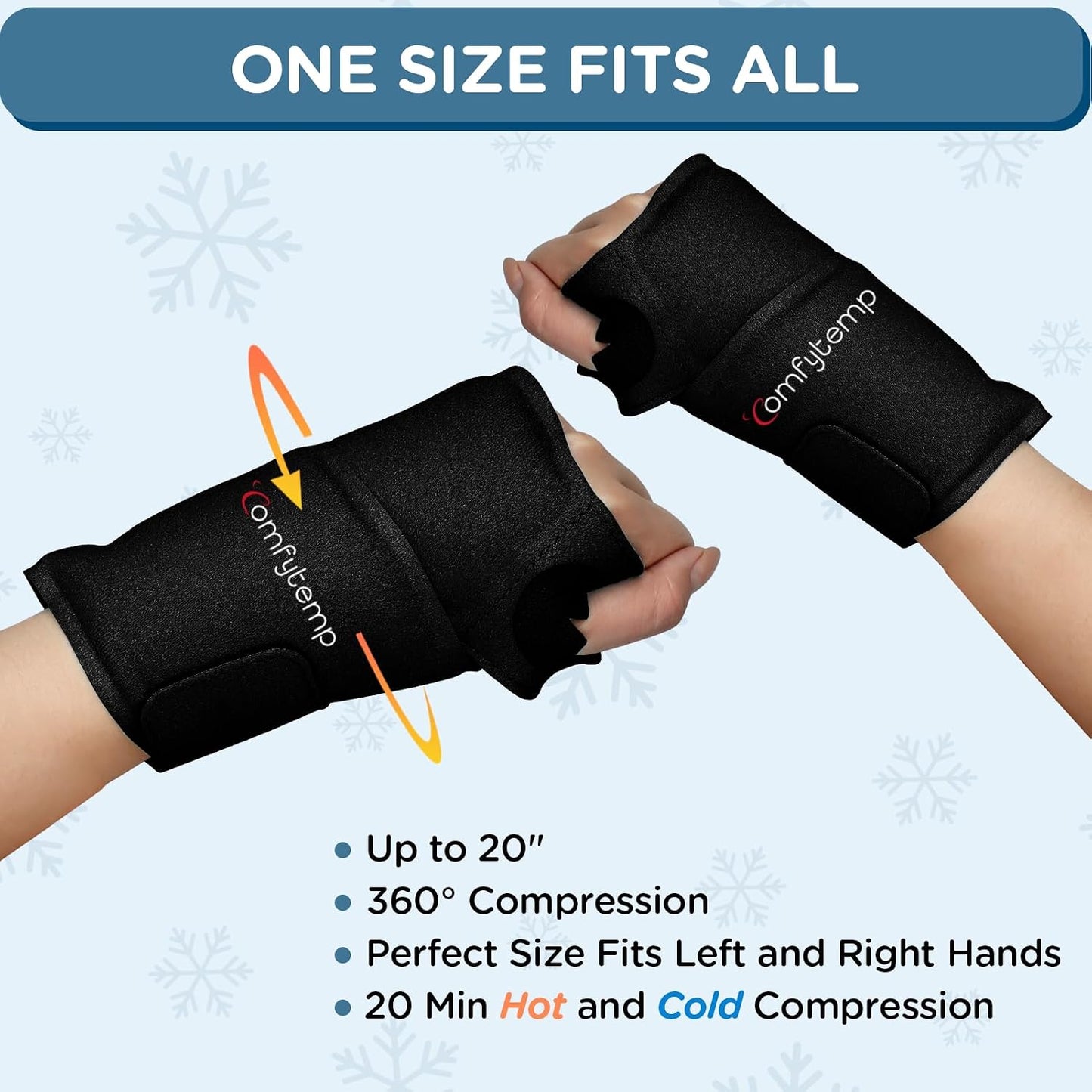 Comfytemp Wrist Ice Pack Wrap Carpal Tunnel Relief Wrist Brace, 2 Packs, FSA Eligible HSA, Gel Ice Packs for Injuries Reusable Wrap for Hand Pain, Hot Cold Compress Hand Brace, Men Women Recovery Item