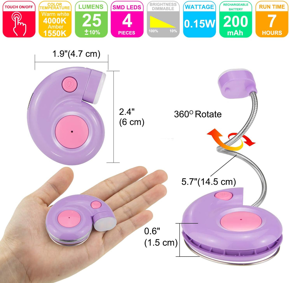 Kids Rechargeable Book Light, Clip on Reading Light for Kid, Kids Reading Lights, Amber Book Light for Reading in Bed, 2 Lighting Modes, Blue Light Blocking, Bookmark Light for Bookworms-Pink