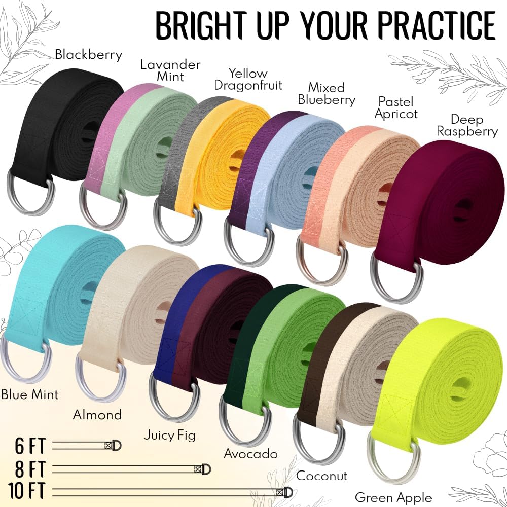 TECEUM 2 IN 1 Yoga & Mat Strap for Stretching – Cotton – 6/8/10 ft