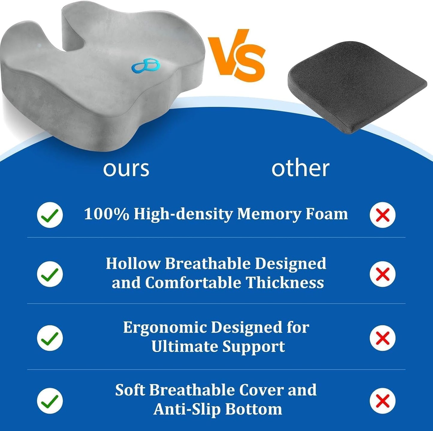 CushyOasis Seat Cushion, Gel Chair Cushions, Office Chair Cushions, Anti-Slip Bottom & Removable Cover Tailbone Pain Relief Cushion, Memory Foam Seat Cushion for Office, Wheelchair, Car (Black)