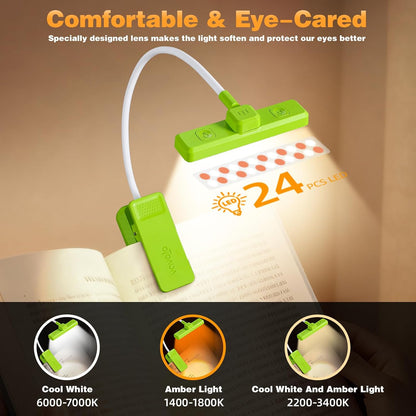 VAVOFO 24 LEDs Rotatable Book Light, Rechargeable Clip Reading Lamp