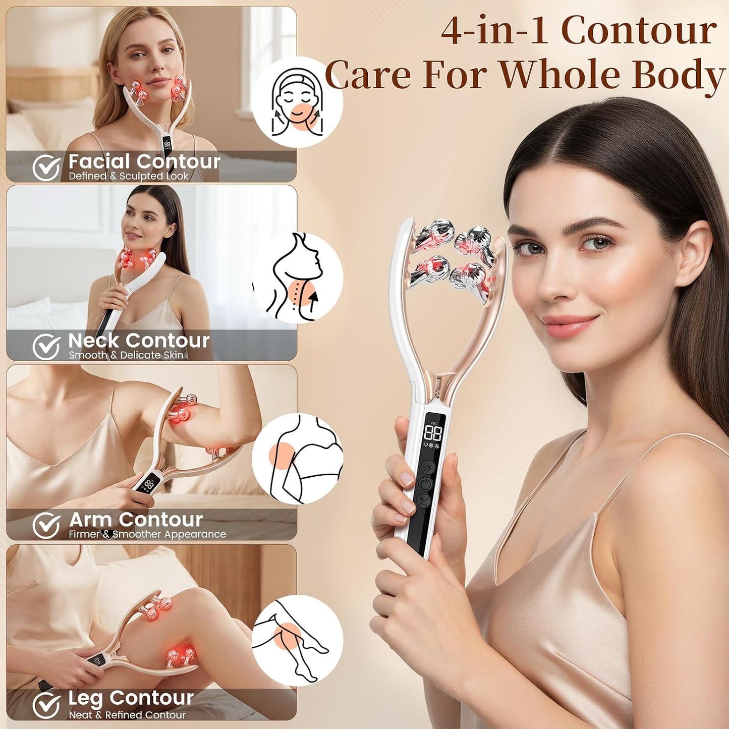 Facial Massager,Face Roller Tmj & Jaw Massager for Lymphatic Drainage,Facial Sculpting Tool with Red Blue Light,Face Contour Massage Tool for Women