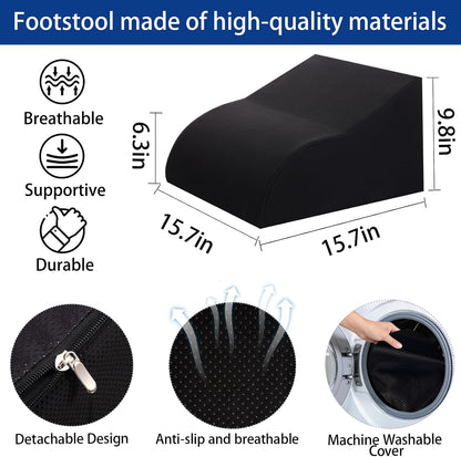 Foot Rest for Under Desk at Work, Ergonomic Under Desk Footrest with Washable Cover for Office, Home & Gaming Leg Elevation Pillow Black