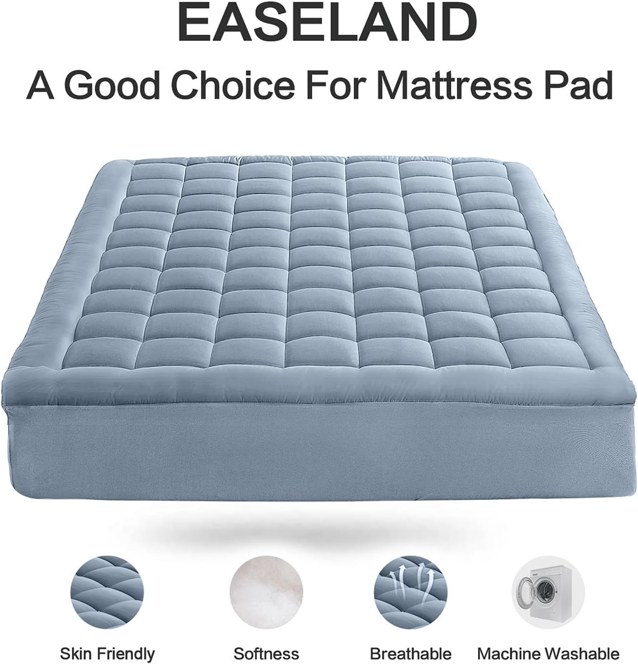EASELAND Queen Size Mattress Pad Pillow Top Mattress Cover Quilted Fitted Mattress Protector Cotton Top Stretches up 8-21" Deep Pocket Cooling Mattress Topper (60x80 inch, White)