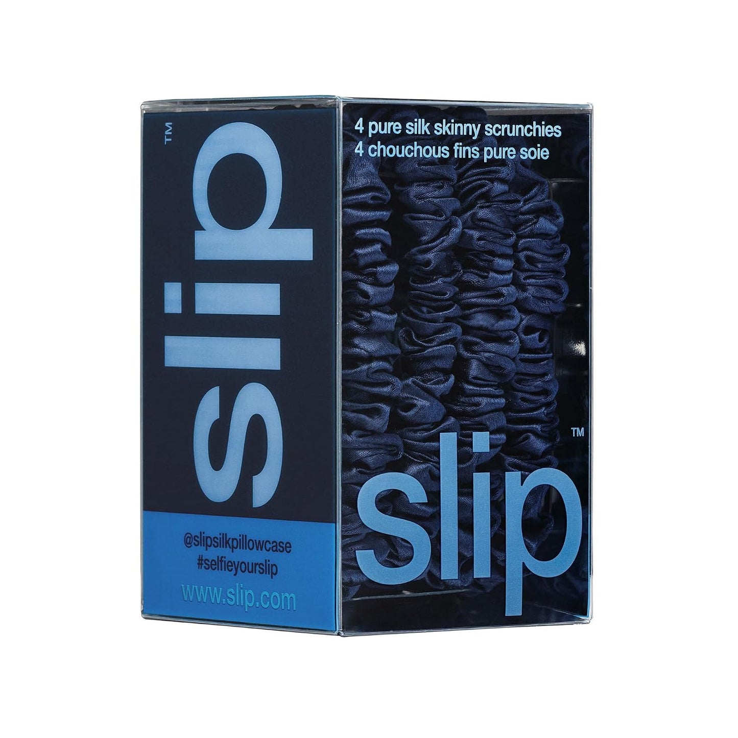 Slip Silk Hair Ties — Skinny Silk Black Scrunchies, No Damage, No Crease, Anti-Breakage |100% Mulberry Silk | All Hair Types | Made with Proprietary Slipsilk™ | Set of 4