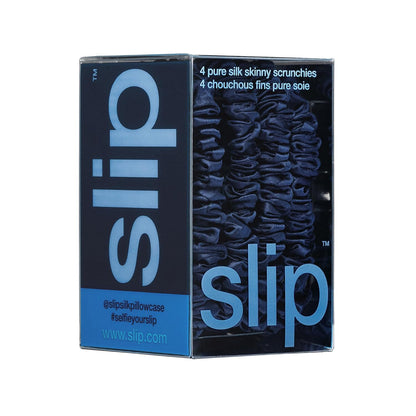 Slip Silk Hair Ties — Skinny Silk Black Scrunchies, No Damage, No Crease, Anti-Breakage |100% Mulberry Silk | All Hair Types | Made with Proprietary Slipsilk™ | Set of 4