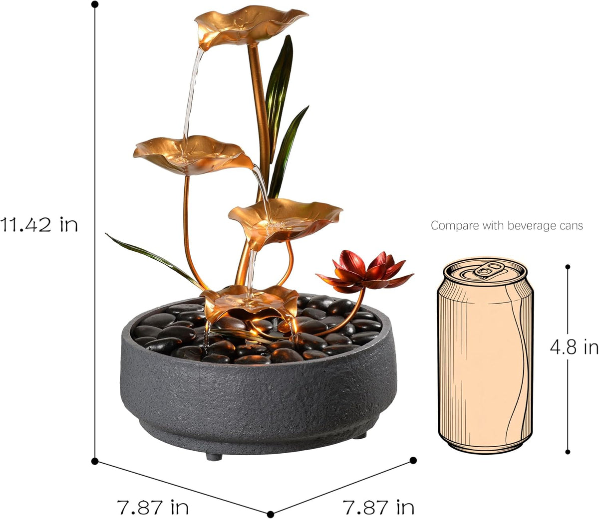 Haobos Indoor Tabletop Fountain Exquisite Meditation Desk Water Fountain Decorative Zen,4-Tier Lotus Desk Fountain,Home/Office Decor Housewarming Gift for Mom（23154）