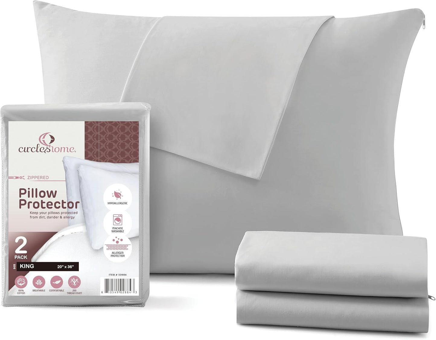 CirclesHome Pillow Protectors 4 Pack Standard Zippered - 100% Cotton Breathable Pillowcases - Protects Pillows from Dirt, Dust and Debri (Standard - Set of 4 - 20x26)