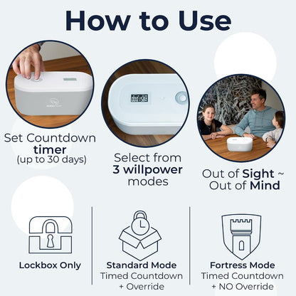 Mindsight Timed Lock Box | Unplug from Phones, Video Games, Social Media, Snacks & Cravings | 3 Modes based on Willpower | Easy to Use | Out of Sight ~ Out of Mind | Boost Your Mental Wellness
