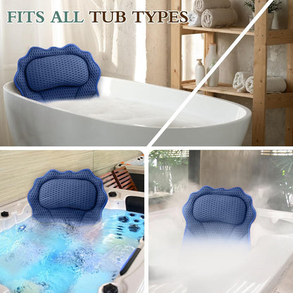Bath Pillow RUVINCE Ergonomic Luxury Bathtub Pillow with Head,Neck, Shoulder and Back Support, 4D Bath Pillows for tub with 6 Powerful Suction Cups, Fits All Bathtub