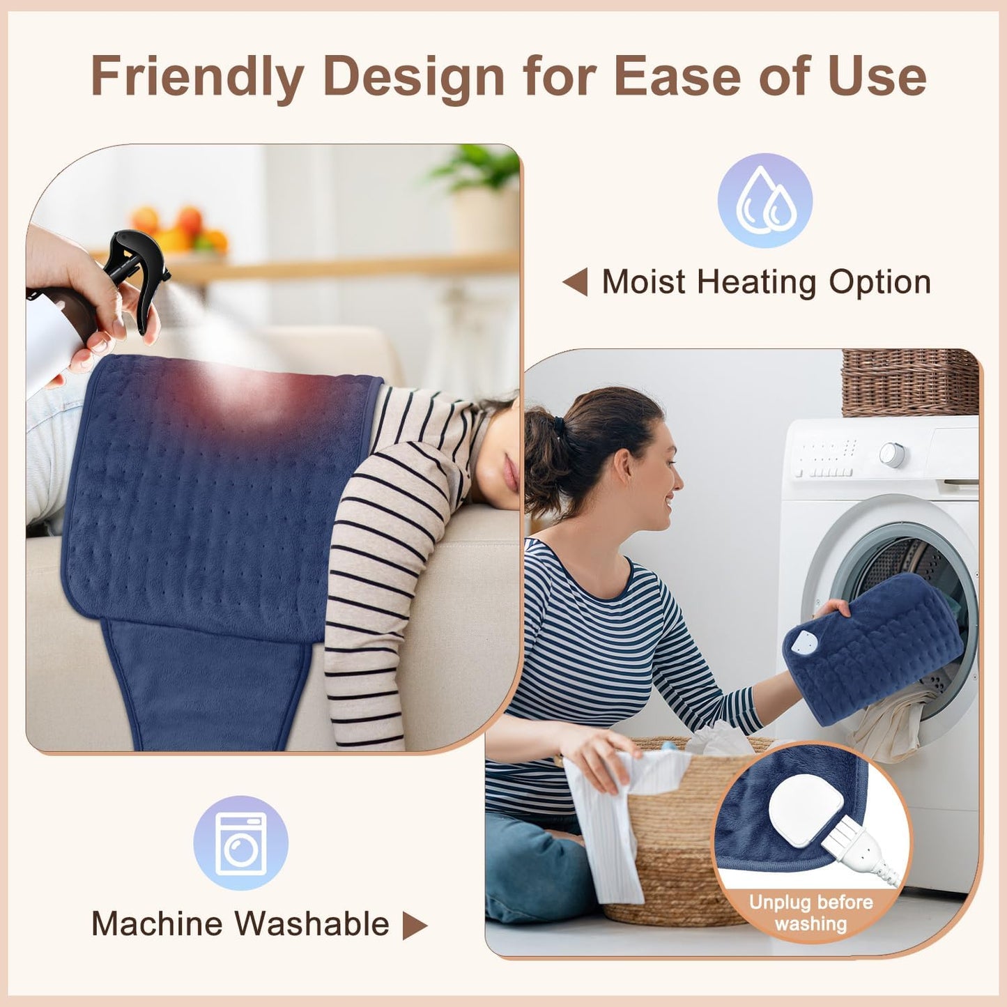 IGXHAVIZ Heating Pad for Back Pain Relief, Electric Heating Pad for Period Cramps Neck Shoulders with Belt, 4 Timer 6 Heat Setting & Auto Shut Off, 12"x24"+20" Large Moist Heat Pad for Mom,Dad