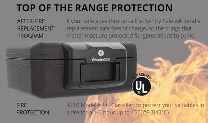 SentrySafe Fireproof Safe Box with Key Lock, Chest Safe with Carrying Handle to Secure Money, Jewelry, Documents, 0.25 Cubic Feet, 6.3 x 15.3 x 12.1 Inches, 1160