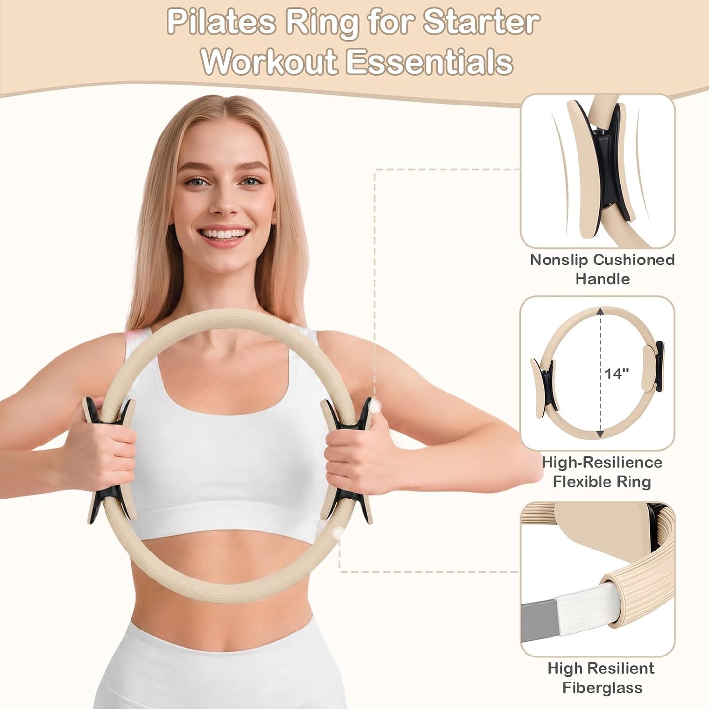 Hoedia Pilates Kit for Women, Pilates Equipment Ring and Ball Set with Resistance Bands, Yoga Strap, Core Sliders, Socks, Bag & Guide for Starter Home Workout Fitness Gym Essentials