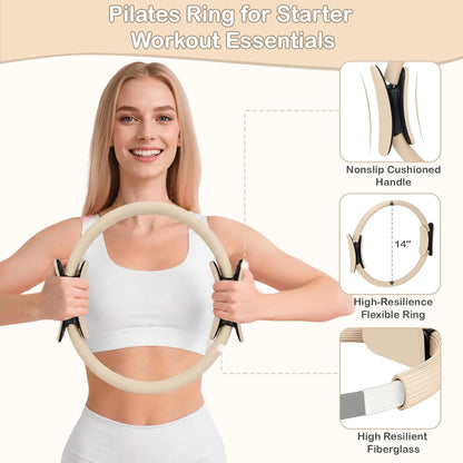 Hoedia Pilates Kit for Women, Pilates Equipment Ring and Ball Set with Resistance Bands, Yoga Strap, Core Sliders, Socks, Bag & Guide for Starter Home Workout Fitness Gym Essentials