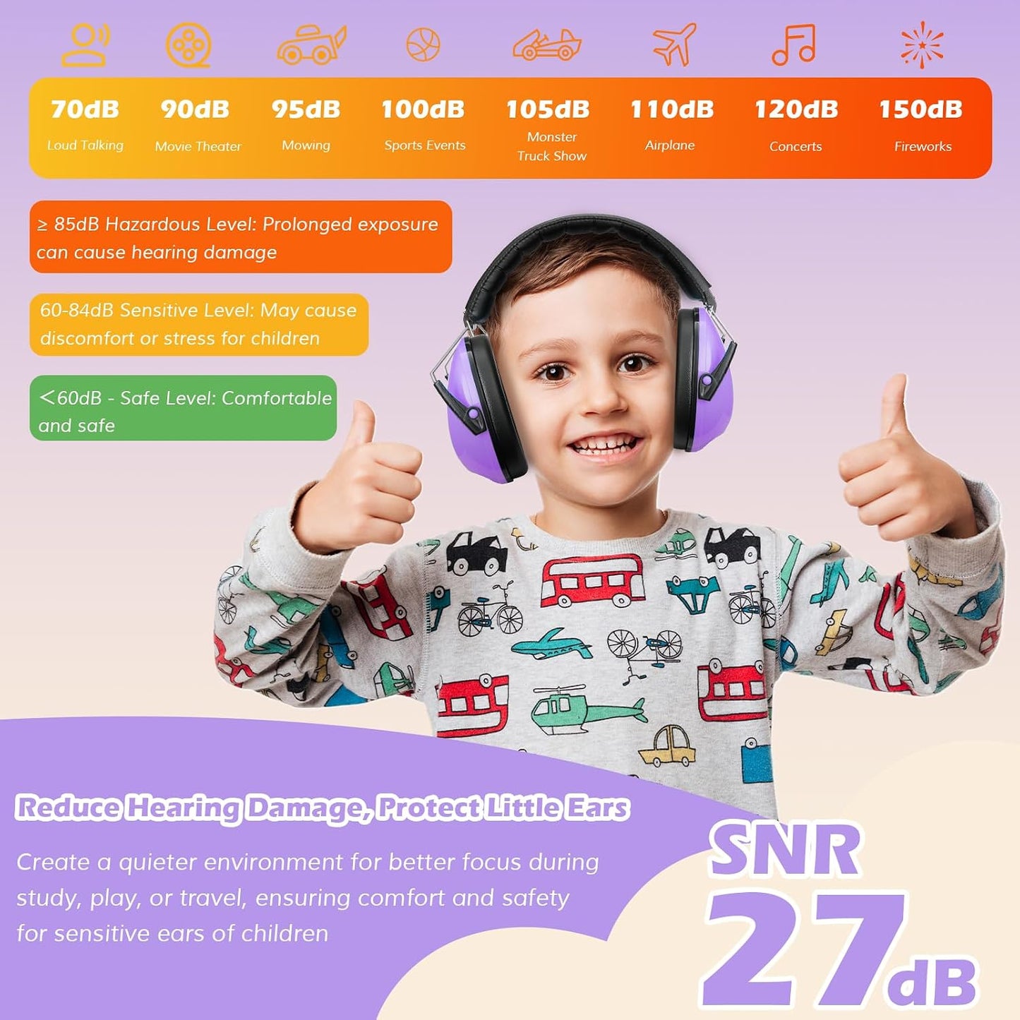 ProCase Noise Cancelling Headphones for Kids Toddler, SNR 27dB Noise Reduction Ear Muffs, Hearing Protection for Monster Jam, Concerts, Fireworks, Shooting, Air Show, Autism Sensory Needs -Blue