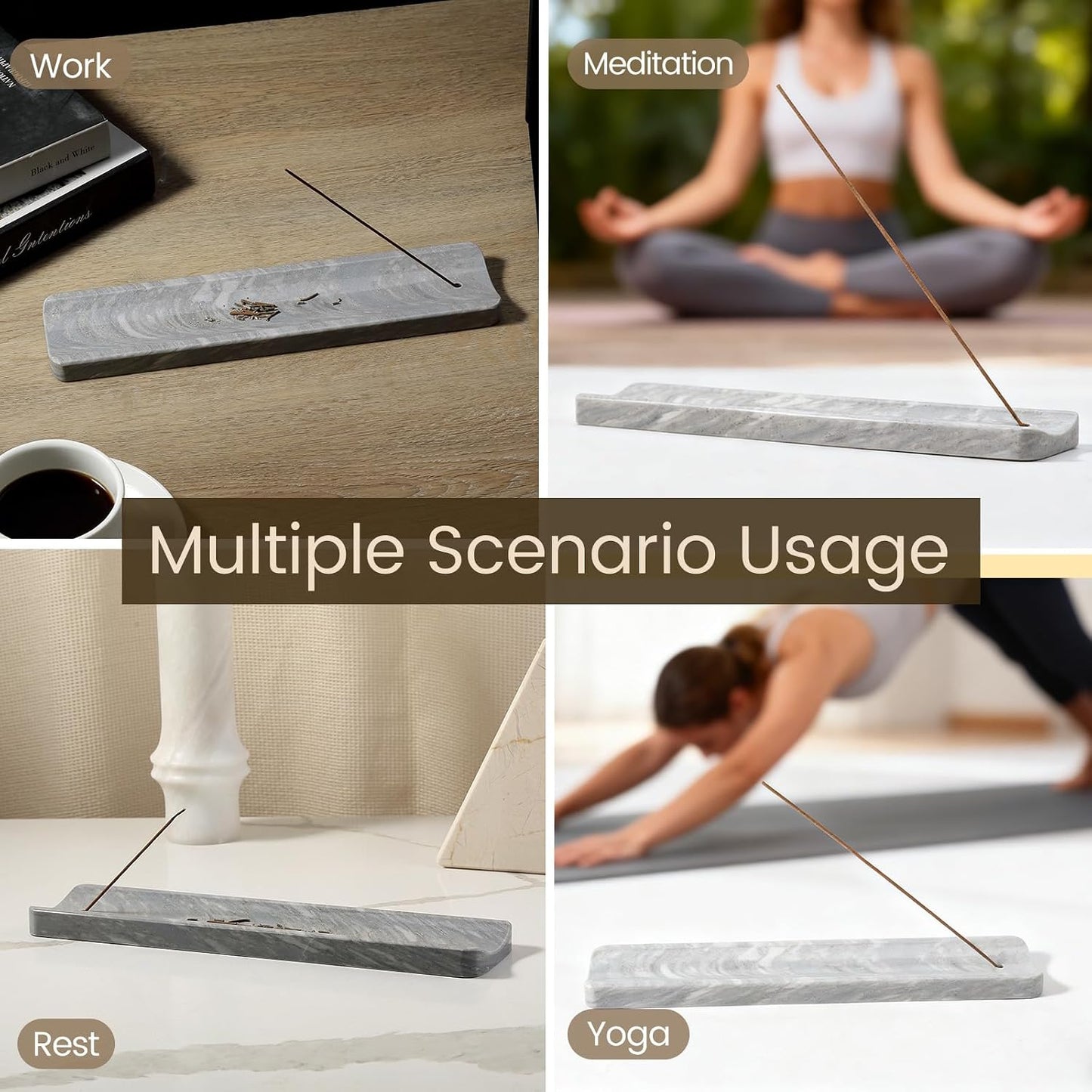Koville Marble Incense Holder, Incense Holder for Sticks, Incense Sticks Holder Ash Catcher for Meditation Yoga SPA, Natural Stone Incense Burner, Home Table Decor (Grey)