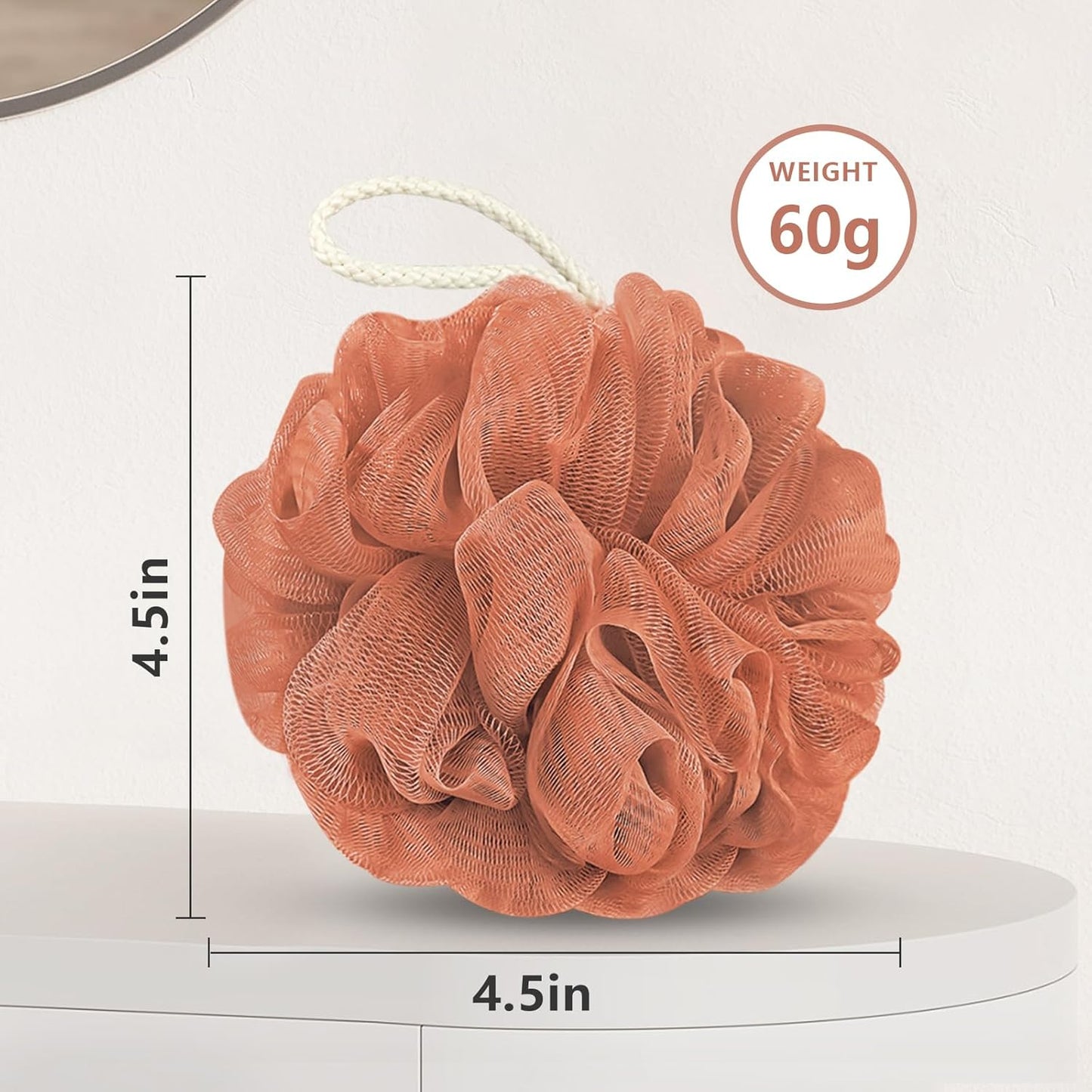 Rnoafmu Shower Loofah Bath Sponge, 60G Loofah Exfoliating Body Scrubber, 4 Color Mesh Shower Pouf Balls for Body Wash (Pink Green White Gray)