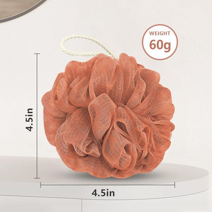 Rnoafmu Shower Loofah Bath Sponge, 60G Loofah Exfoliating Body Scrubber, 4 Color Mesh Shower Pouf Balls for Body Wash (Pink Green White Gray)