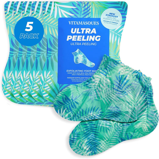 Vitamasques Foot Peeling Mask - 5 Pairs Professional Korean Exfoliating Foot Mask for Dry Cracked Feet & Callus Removal, Feet Peeling Masks that Remove Dead Skin for Soft Heels with AHA BHA PHA