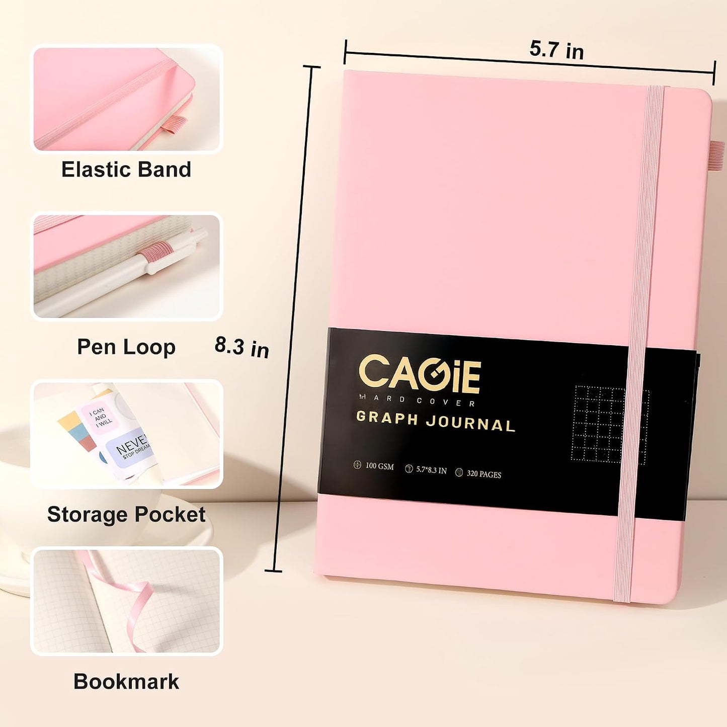 CAGIE Lined Journal Notebook for Women Men 320 Pages 100 Gsm Paper Thick Journaling Notebooks A5 Leather Journals for Writing Hardcover Journal Supplies for Work Note Taking Diary, 5.7x8.3 In, Green