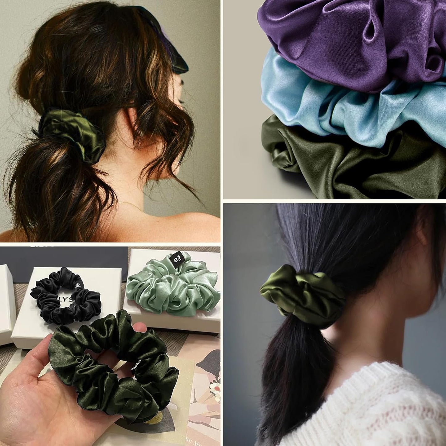 LILYSILK Silk Hair Scrunchies / Ties for Frizz & Breakage Prevention, 100% Mulberry, No Damage, Elastic ponytail Holders, 1Pc, Coffee - Colors B