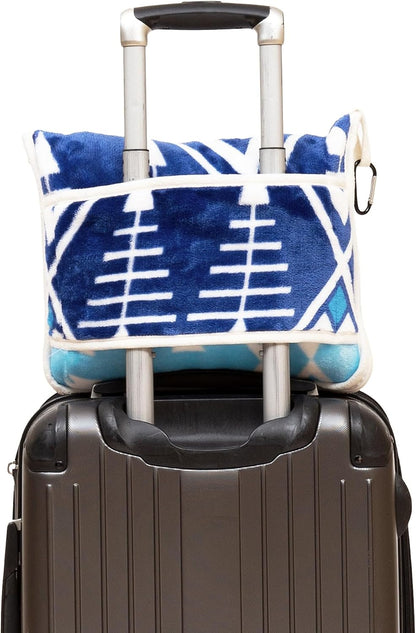 Carstens, Inc. Travel Blanket, Premium Compact 2-in-1 Airplane Blanket/Pillow, Open Sky Blue Aztec