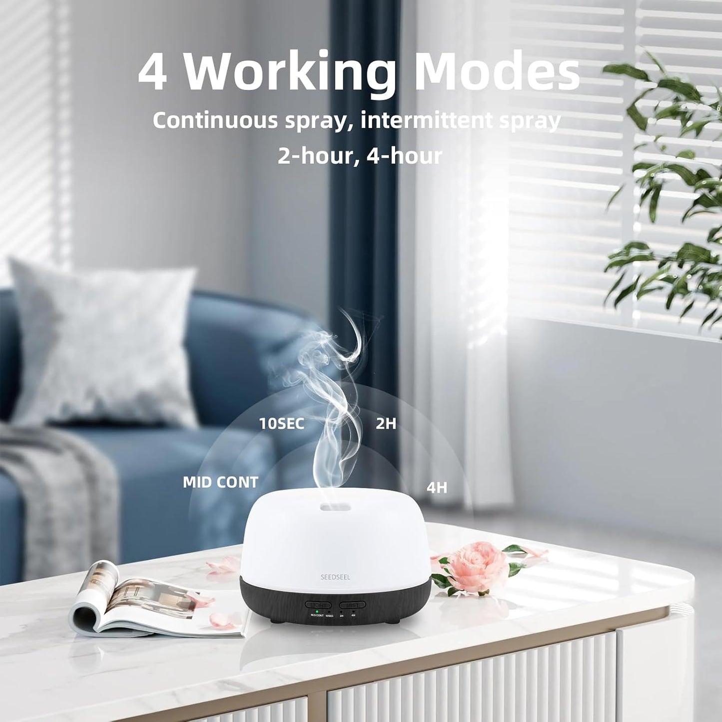 SEEDSEEL 300ML Essential Oil Diffuser with 7-Color LED Lights and Remote Control, Modern Minimalist Design, High-Efficiency Ultrasonic Mist Aromatherapy Diffuser for Home
