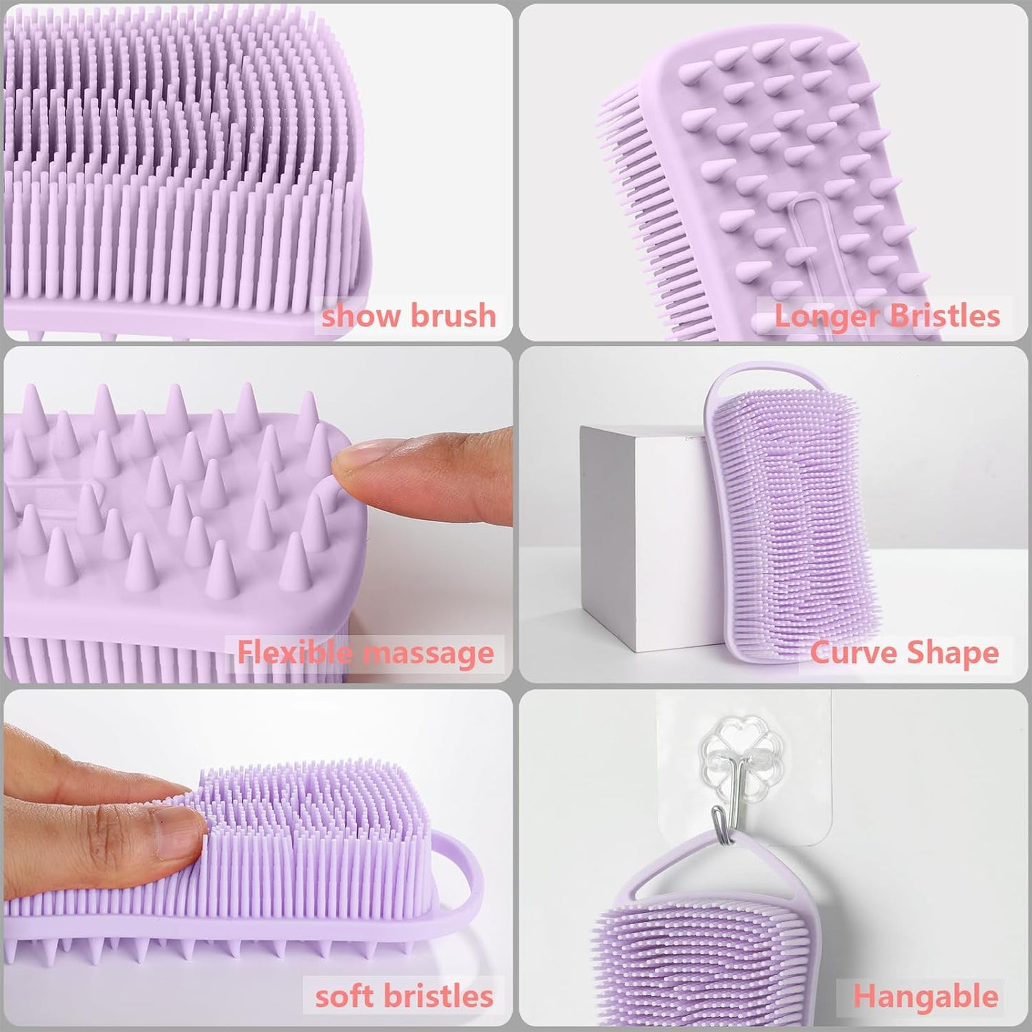 2PCS Silicone Body Scrubber, Loofah for Women, Gentle Exfoliating Shower Cleaner Bath Brush, Rubber Body Wash Deep Cleaning & Exfoliator & Massage, Travel-Friendly for Bathroom