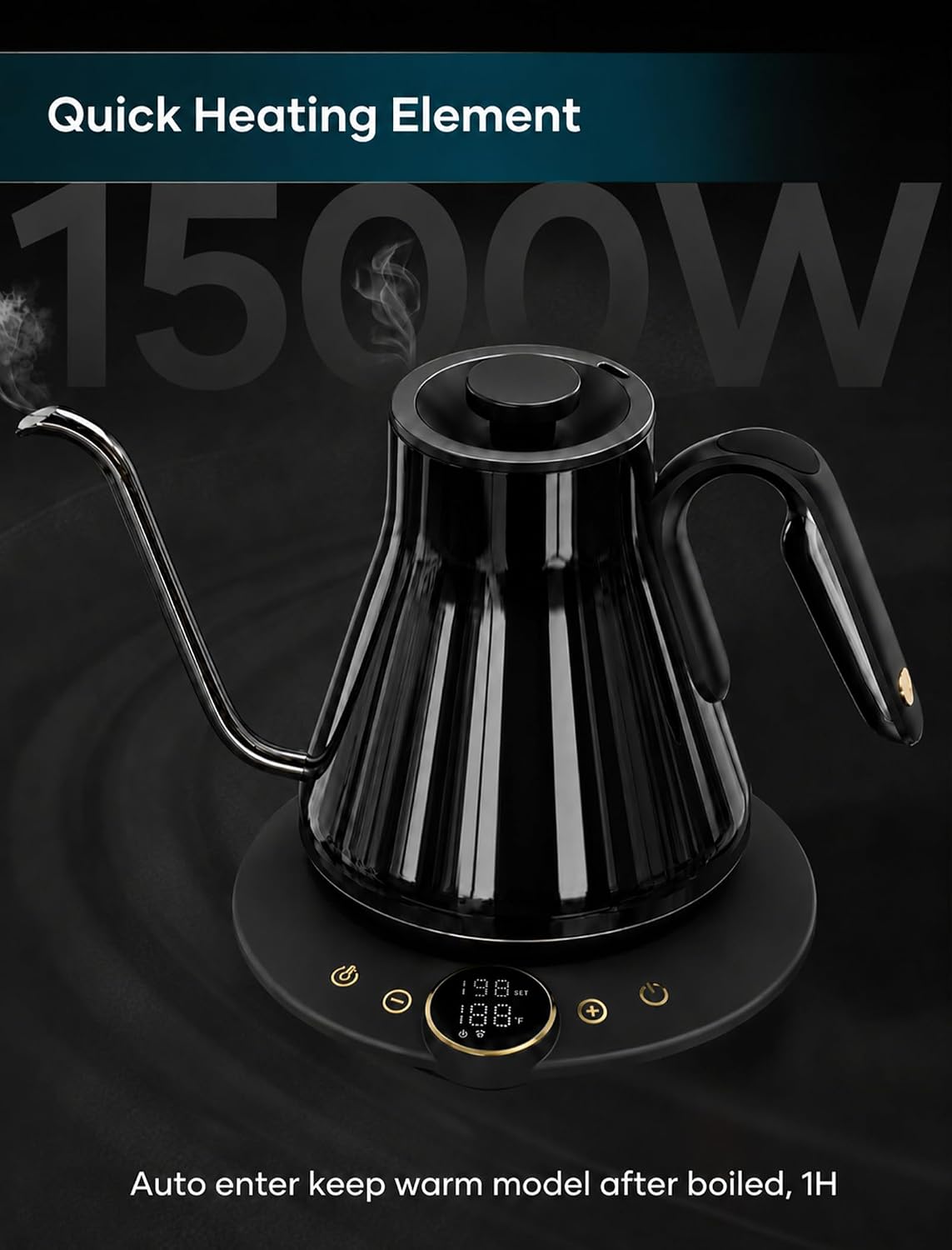 INTASTING Gooseneck Electric Kettle with ±1℉ Temperature Control 0.9 Liter