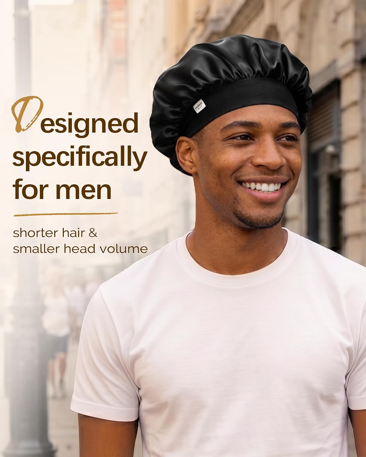 Yanibest Small Satin Bonnet for Men, Hair Bonnet for Short Hair Waves, Stay-on Night Cap, Daily Use for Sleeping Gym Outdoor, Black