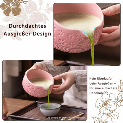Buucup Matcha Whisk Set, Ceramic Matcha Kit Set Includes Matcha Bowl, Matcha Whisk and Holder, Bamboo Scoop, Scoop Rest, Sifter and Tea Towel - 7 Pcs Matcha Kit for Matcha Lovers (Mottled Green)
