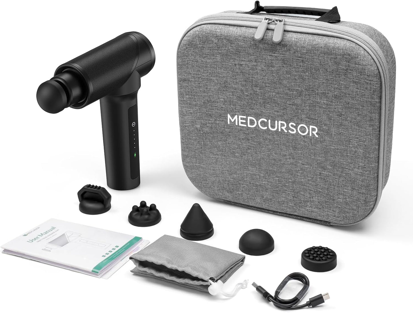 Medcursor Massage Gun - High Intensity Brushless Motor, Handheld Percussion Deep Tissue Massager with 6 Massage Heads for Sore Muscle and Stiffness, Valentines Day Gifts (Gray)