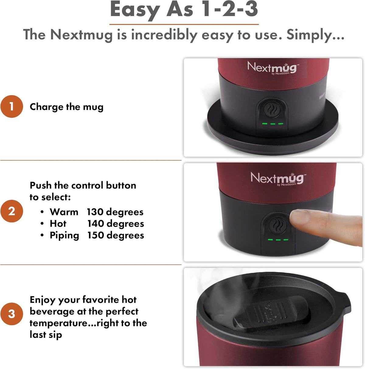 Nextmug Go - Temperature-Controlled, Self-Heating Travel Mug