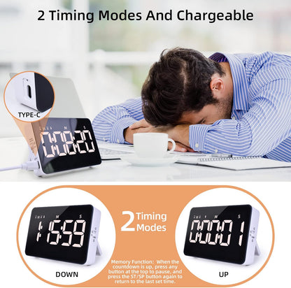 Rechargeable Digital Kitchen Timer for Cooking, Magnetic Timers with Countdown/up, Kids Timer with 5”LED Display 3 Brightness 4 Volume Adjustable for Classroom/Office/Home/Work/Fitness/Game（Blue）