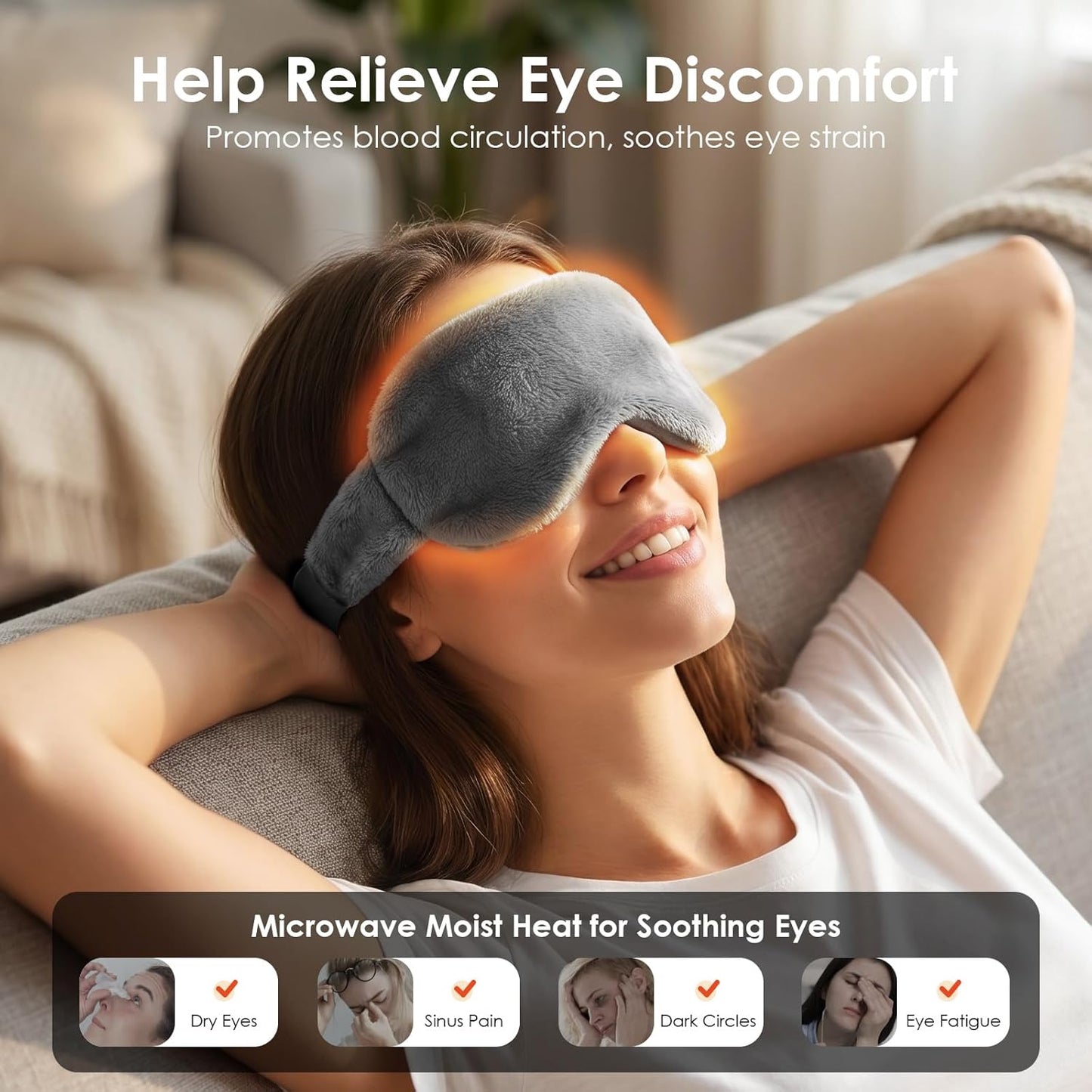 Heated Eye Mask for Dry Eyes, Steam Warm Compress for Stye Eye Treatment, Relieve, Hot Compress, Moist Heat Mask for Blepharitis (Steel Grey)